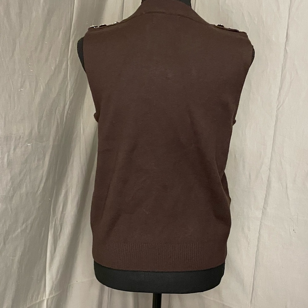 NWOT Cynthia Rowley Chocolate Brown Sweater Vest Top with Gold Accents - Picture 4 of 7